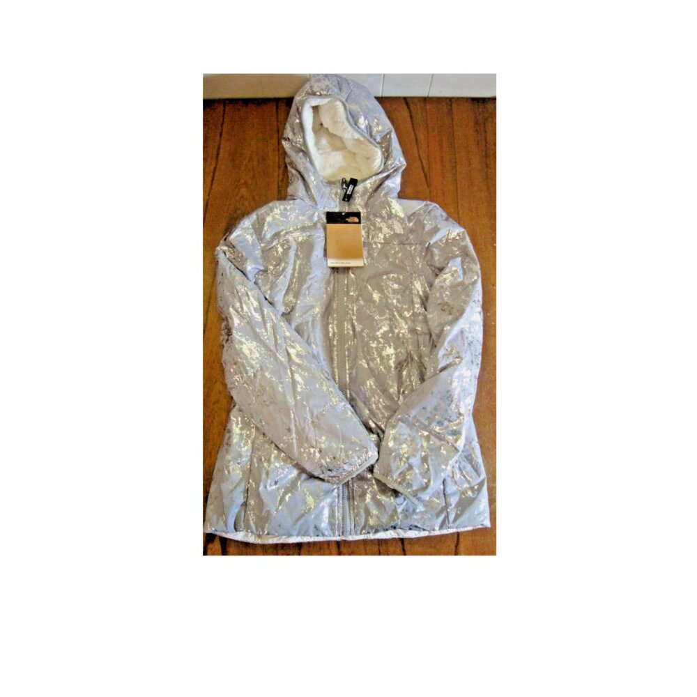 The North Face Reversible, Mossbud Girls Jacket Silver/Ivory XL